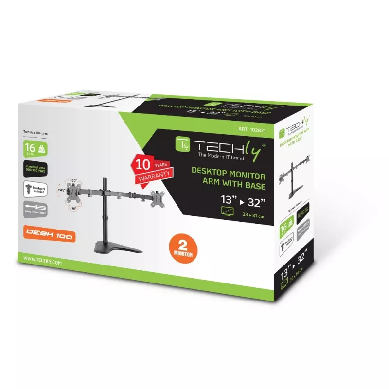 Techly ICA-LCD 2524 Monitorarm / -standaard 81,3 cm (32 inch) bureau zwart