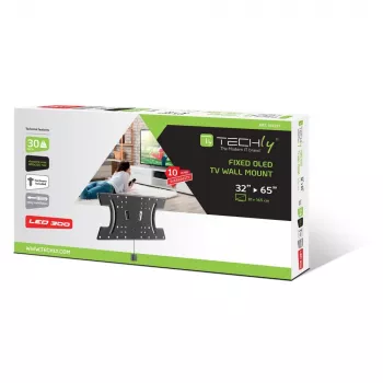 Techly slanke wandbeugel voor OLED-tv 32-65 inch zwart, 81,3 cm (32 inch), 165,1 cm (65 inch), 30 kg, 100 x 100 mm, 400 x 200 mm, zwart
