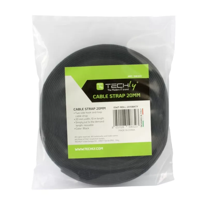 Techly klittenbandrol kabelmanagement lengte 10 m breedte 20 mm zwart