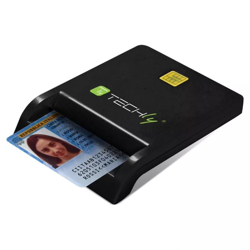 Techly compacte smartcard-lezer/schrijver USB-C™ wit, USB 2.0, 1,5 m, zwart, 102 g