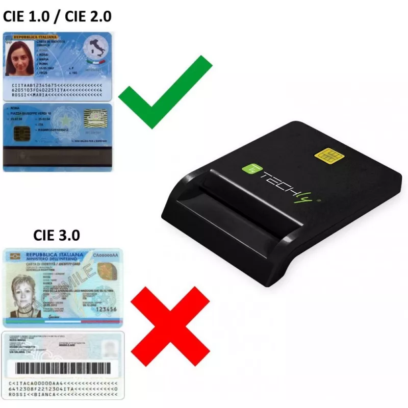 Techly compacte smartcard-lezer/schrijver USB-C™ wit, USB 2.0, 1,5 m, zwart, 102 g