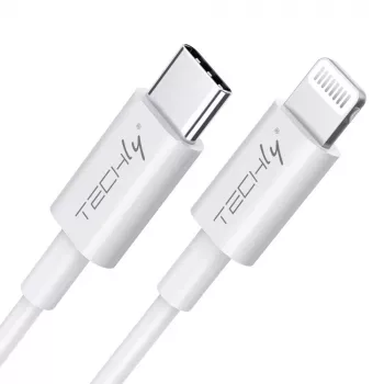 Techly oplaad- en synchronisatiekabel USB-C naar Lightning 1 m wit