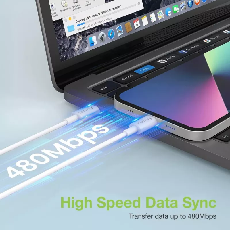 Techly oplaad- en synchronisatiekabel USB-C naar Lightning 1 m wit