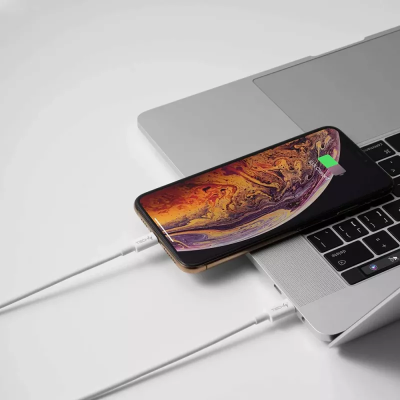 Techly oplaad- en synchronisatiekabel USB-C naar Lightning 1 m wit