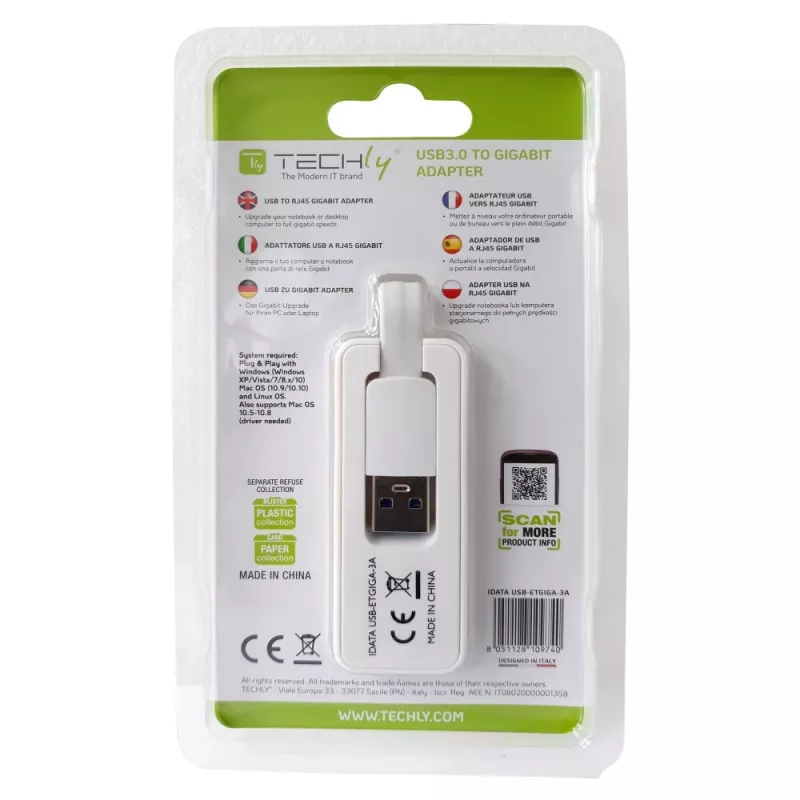 Techly IDATA USB-ETGIGA-3A USB 3.0 Gigabit Ethernet-netwerkadapter