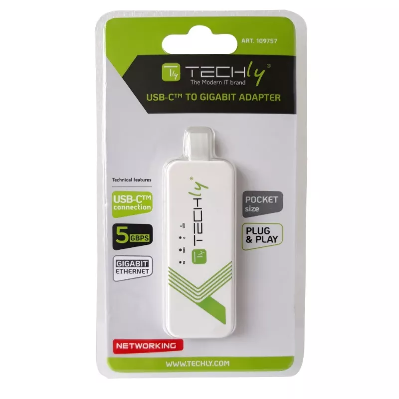 Techly USB 3.1 Type-C naar RJ45 Gigabit Ethernet-adapter, wit
