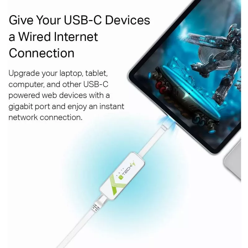 Techly USB 3.1 Type-C naar RJ45 Gigabit Ethernet-adapter, wit