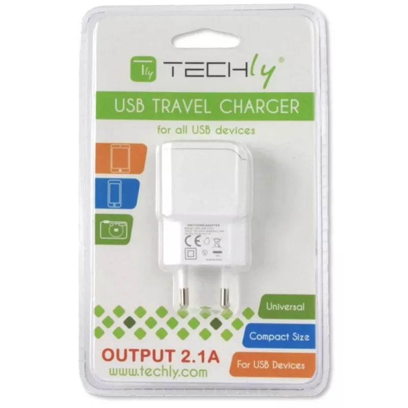 Techly Italiaanse stekkeradapter met 1 USB-aansluiting 5V / 2,1A wit IPW-USB-21EC