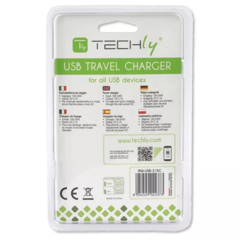 Techly Italiaanse stekkeradapter met 1 USB-aansluiting 5V / 2,1A wit IPW-USB-21EC