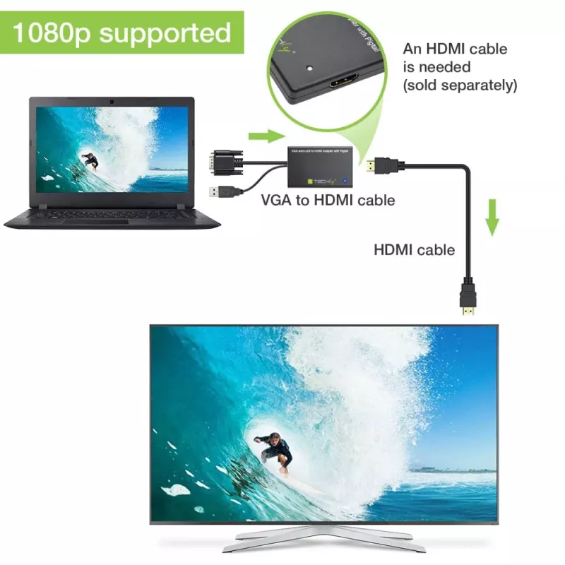 Techly kabelconverter SVGA en audio naar HDMI IDATA HDMI-VGA3