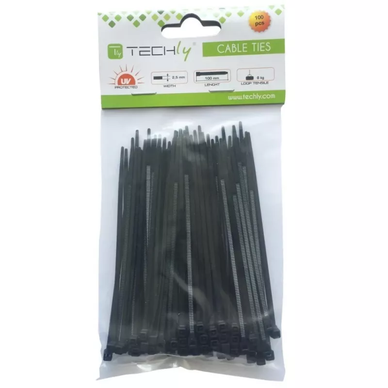 Techly kabelbinder nylon patch 100X2,5 mm 100 stuks zwart ISWT-10025-BK