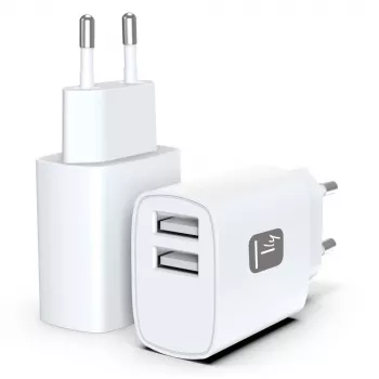 Techly IPW-USB-12W2A Oplader voor mobiele apparaten Koptelefoon, Draagbare luidspreker, Powerbank, Smartphone, Tablet Wit AC binnen