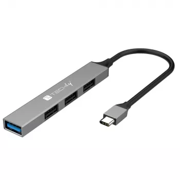 Techly IUSB32-HUB4C-3U2SLS Laptop-dockingstation/poortreplicator Bedraad USB 3.2 Gen 1 (3.1 Gen 1) Type-C Grijs