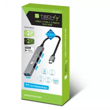 Techly IUSB32-HUB4C-3U2SLS Laptop-dockingstation/poortreplicator Bedraad USB 3.2 Gen 1 (3.1 Gen 1) Type-C Grijs