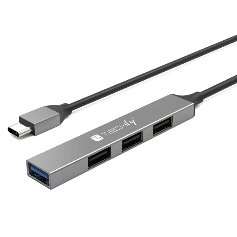 Techly IUSB32-HUB4C-3U2SLS Laptop-dockingstation/poortreplicator Bedraad USB 3.2 Gen 1 (3.1 Gen 1) Type-C Grijs