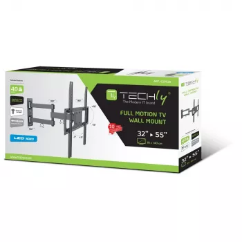 Techly 32-55 inch Full-Motion LED-LCD-tv-muurbeugel, 400 x 400 mm, -15 - 10°, 10 - 90°, 180°, Staal, Zwart