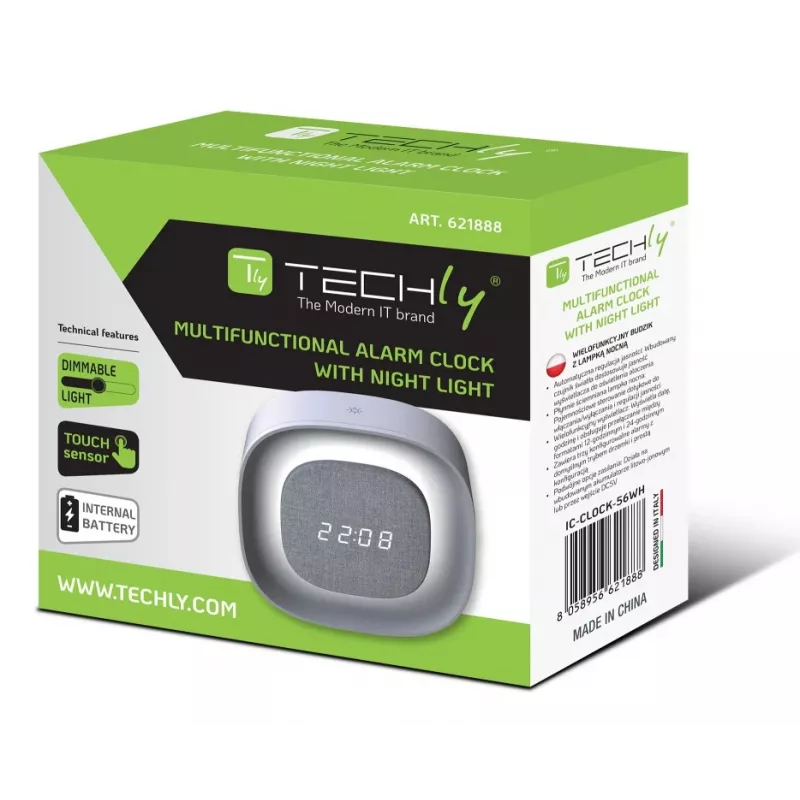 Techly IC-CLOCK-56WH Wekker Digitale wekker Grijs, Wit