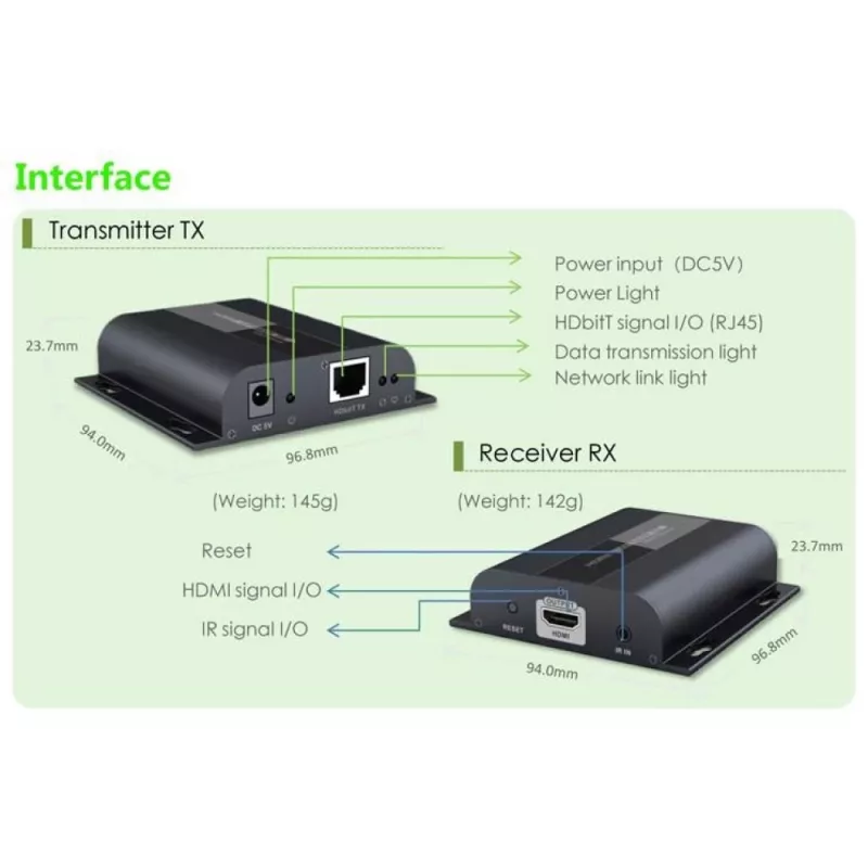 Techly Extra HDMI HDbitT IR-extender Ontvanger via 120 m Cat.6-kabel