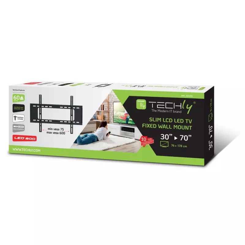 Techly ICA-PLB 262L Tv-muurbeugel 177,8 cm (70 inch) Zwart