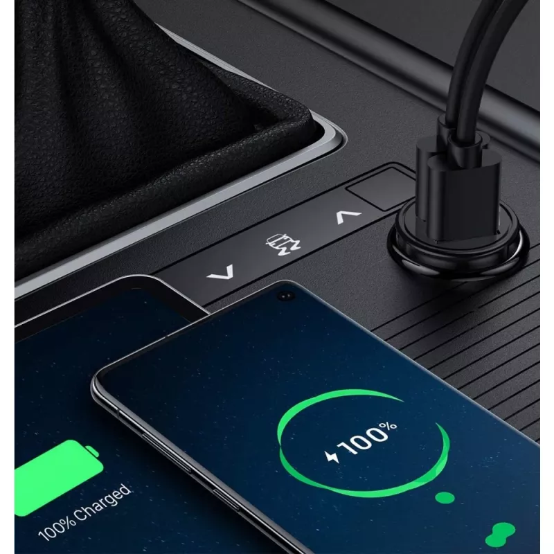 Techly Mini autolader 2 poorten USB-A Quick Charge 3.0 36W in Zwart Metaal