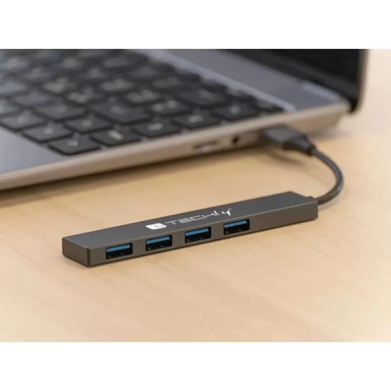 Techly IUSB32-HUB4A-4U3SL Laptop-dockingstation/poortreplicator Bedraad USB 3.2 Gen 1 (3.1 Gen 1) Type-A Grijs