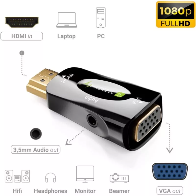 Techly IDATA HDMI-VGA2MABT2 Videosignaalconverter Passieve videoconverter 1920 x 1080 pixels