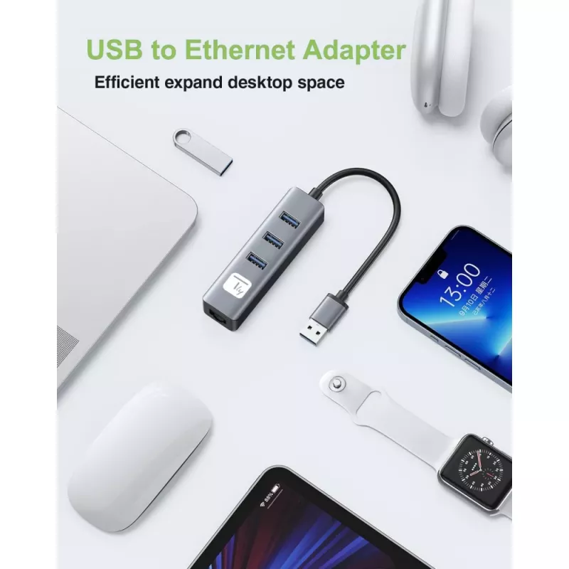 Techly IDATA USB-ETGIGA3AA Laptop-dock/poortreplicator Bedraad USB 3.2 Gen 1 (3.1 Gen 1) Type-A Zwart, Zilver