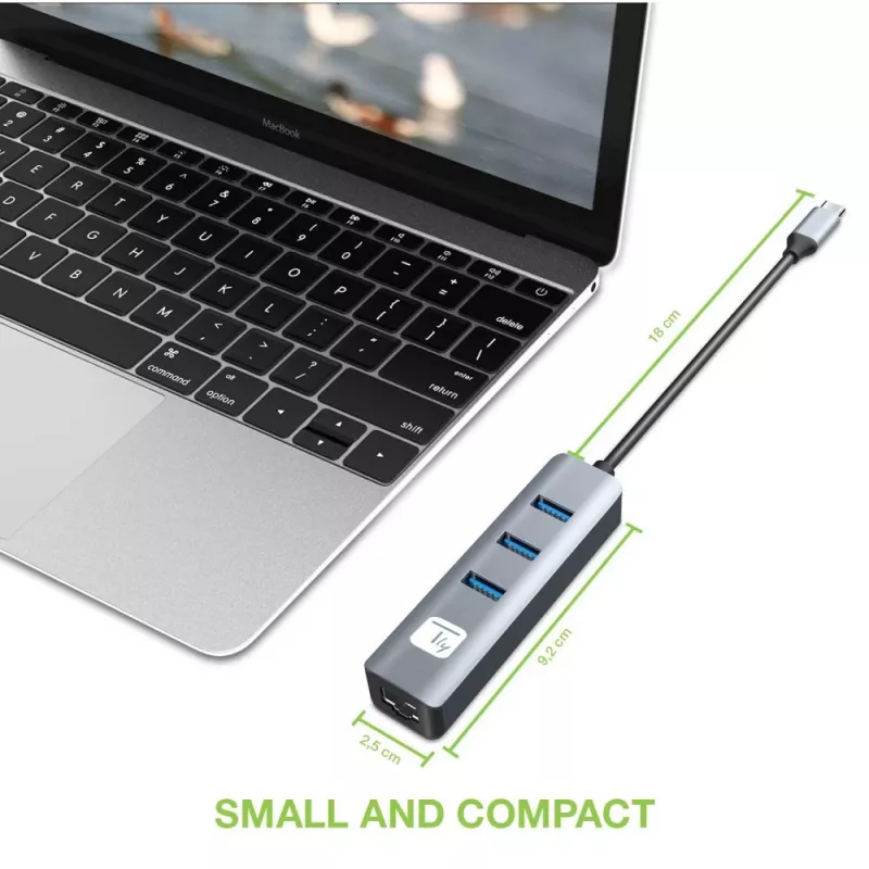 Techly IDATA USB-ETGIGA3CA Laptop-dock/poortreplicator bedraad USB 3.2 Gen 1 (3.1 Gen 1) Type-A + Type-C Zwart, Zilver