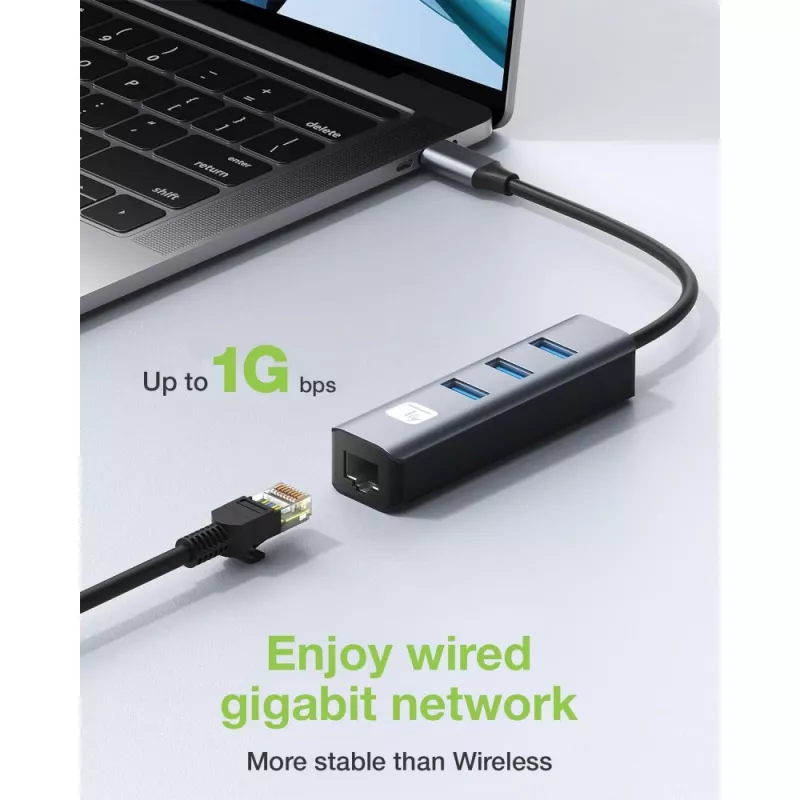 Techly IDATA USB-ETGIGA3CA Laptop-dock/poortreplicator bedraad USB 3.2 Gen 1 (3.1 Gen 1) Type-A + Type-C Zwart, Zilver