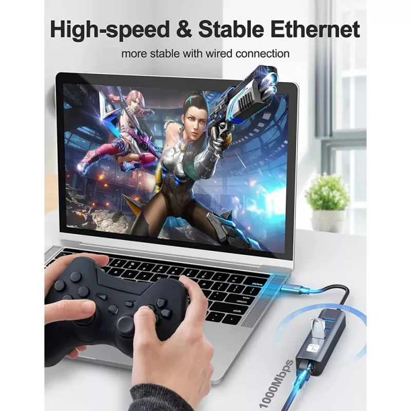 Techly IDATA USB-ETGIGA3CA Laptop-dock/poortreplicator bedraad USB 3.2 Gen 1 (3.1 Gen 1) Type-A + Type-C Zwart, Zilver