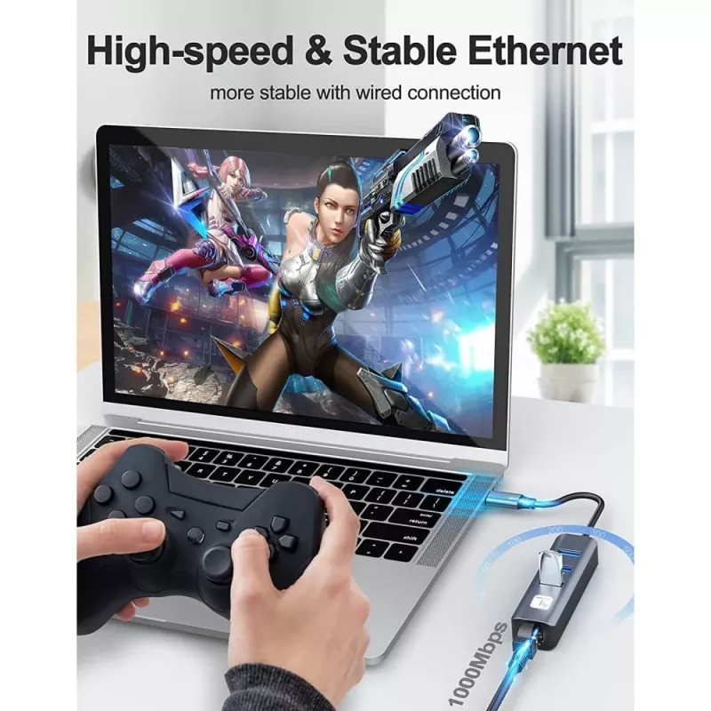 Techly IDATA USB-ETGIGA3CA Laptop-dock/poortreplicator bedraad USB 3.2 Gen 1 (3.1 Gen 1) Type-A + Type-C Zwart, Zilver
