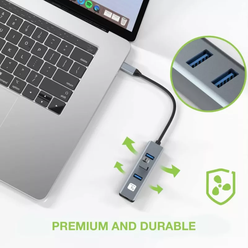 Techly IDATA USB-ETGIGA3CA Laptop-dock/poortreplicator bedraad USB 3.2 Gen 1 (3.1 Gen 1) Type-A + Type-C Zwart, Zilver
