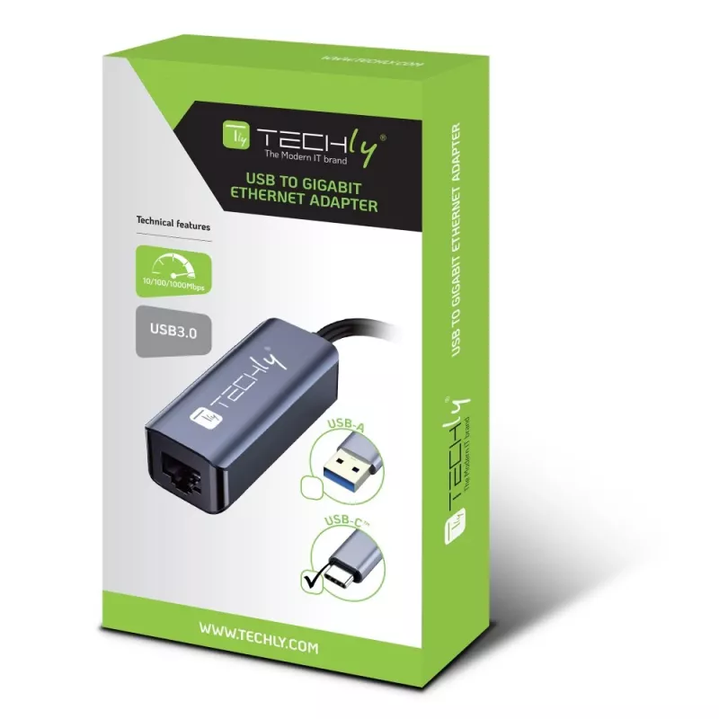 Techly IDATA USB-ETGIGA-CA Laptop-dockingstation/poortreplicator Bedraad USB 3.2 Gen 1 (3.1 Gen 1) Type-C Zwart, Zilver