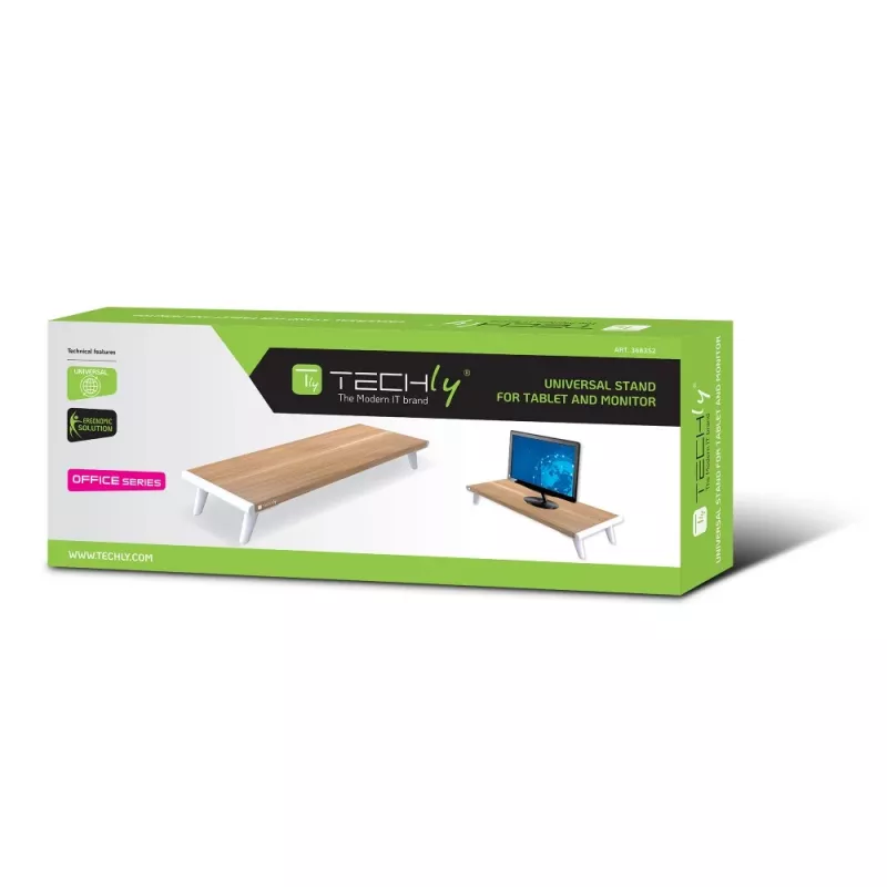 Techly ICA-MS 389 Monitorstandaard / voet Bureau Wit, Hout