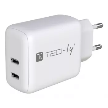 Techly IPW-USB-2C35W Oplader voor mobiele apparaten Laptop, Smartphone, Tablet Wit AC binnen Snel opladen
