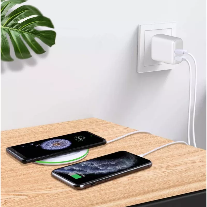 Techly IPW-USB-2C35W Oplader voor mobiele apparaten Laptop, Smartphone, Tablet Wit AC binnen Snel opladen