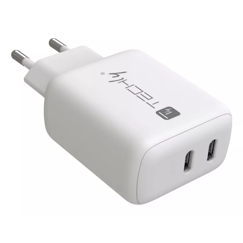 Techly IPW-USB-2C35W Oplader voor mobiele apparaten Laptop, Smartphone, Tablet Wit AC binnen Snel opladen