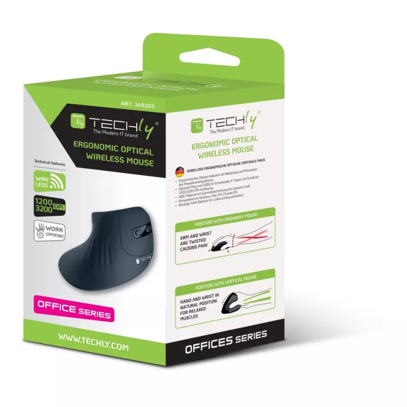 Techly IM 1100-VM-B Muis medisch rechtshandig RF draadloos optisch 3200 DPI