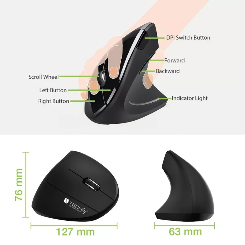 Techly IM 1200-VM-B Muis medisch rechtshandig RF draadloos optisch 1600 DPI