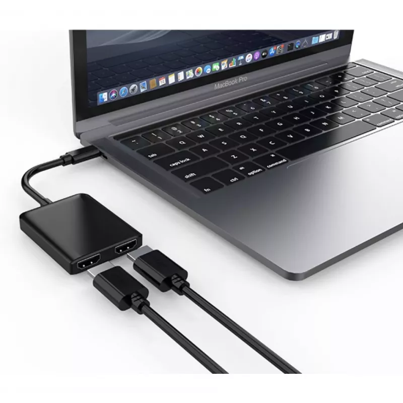 Techly IADAP USBC-HDMI2T4K Videokabel-adapter 0,15 m USB Type-C 2 x HDMI zwart