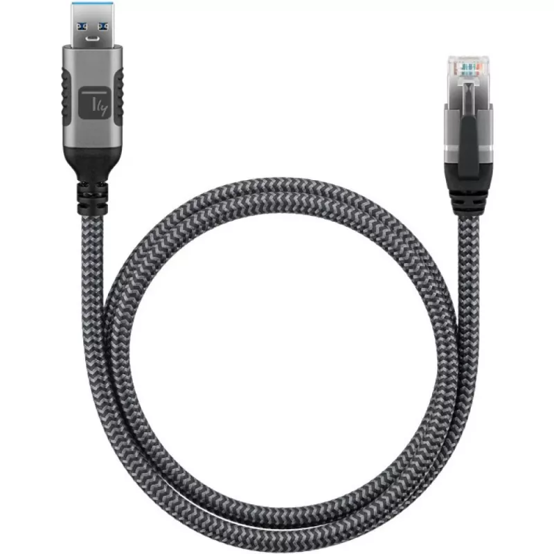 Techly ICOC-U3A-RJ45-020 USB 3.0 Type-A naar Gigabit Ethernet-adapterkabel, 2 m, zwart/zilver