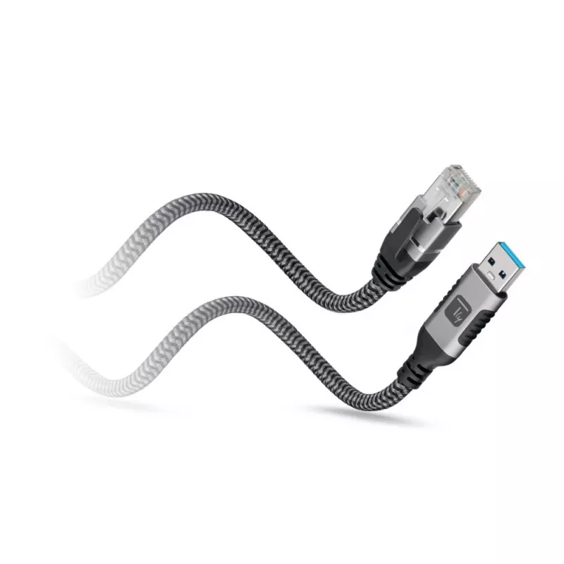 Techly ICOC-U3A-RJ45-020 USB 3.0 Type-A naar Gigabit Ethernet-adapterkabel, 2 m, zwart/zilver