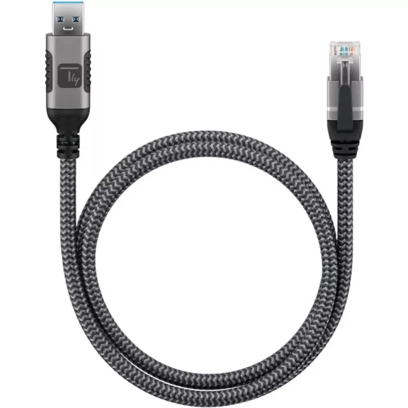 Techly ICOC-U3A-RJ45-075 USB 3.0 Type-A naar Gigabit Ethernet-adapterkabel, 7,5 m, zwart/zilver