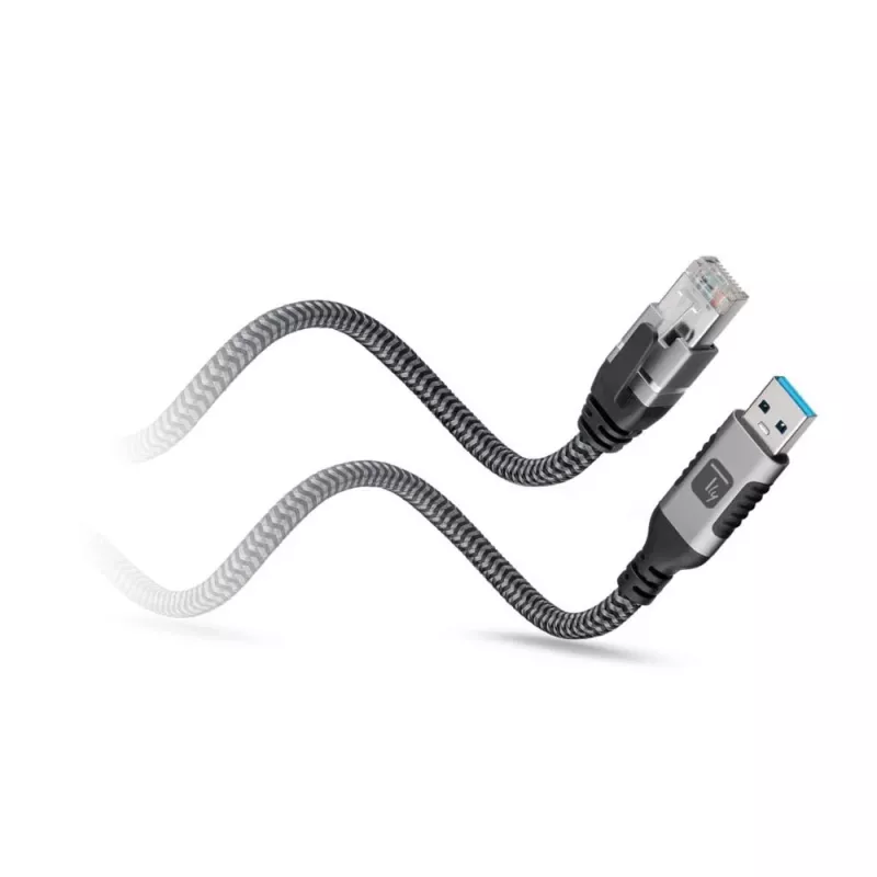 Techly ICOC-U3A-RJ45-075 USB 3.0 Type-A naar Gigabit Ethernet-adapterkabel, 7,5 m, zwart/zilver