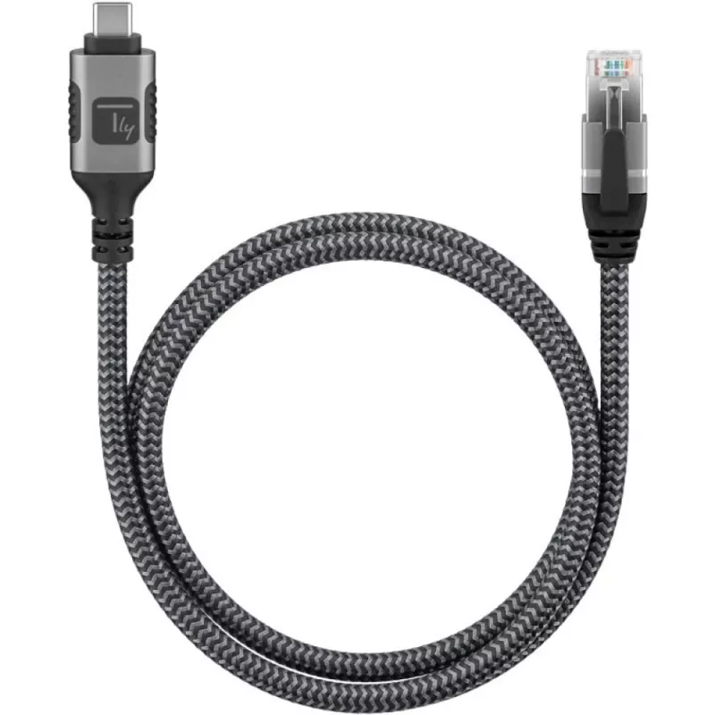 Techly ICOC-U3C-RJ45-050 USB 3.2 Type-C naar Gigabit Ethernet-adapterkabel, 5 m, zwart/zilver