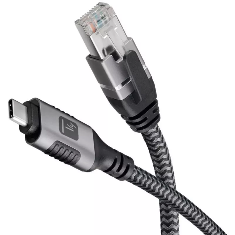 Techly ICOC-U3C-RJ45-050 USB 3.2 Type-C naar Gigabit Ethernet-adapterkabel, 5 m, zwart/zilver
