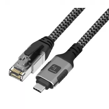 Techly ICOC-U3C-RJ45-075 USB 3.2 Type-C naar Gigabit Ethernet-adapterkabel, 7,5 m, zwart/zilver