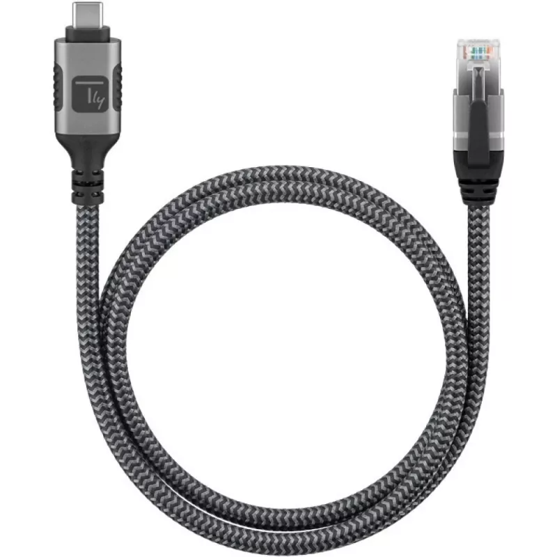 Techly ICOC-U3C-RJ45-075 USB 3.2 Type-C naar Gigabit Ethernet-adapterkabel, 7,5 m, zwart/zilver