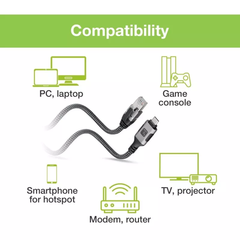 Techly ICOC-U3C-RJ45-075 USB 3.2 Type-C naar Gigabit Ethernet-adapterkabel, 7,5 m, zwart/zilver