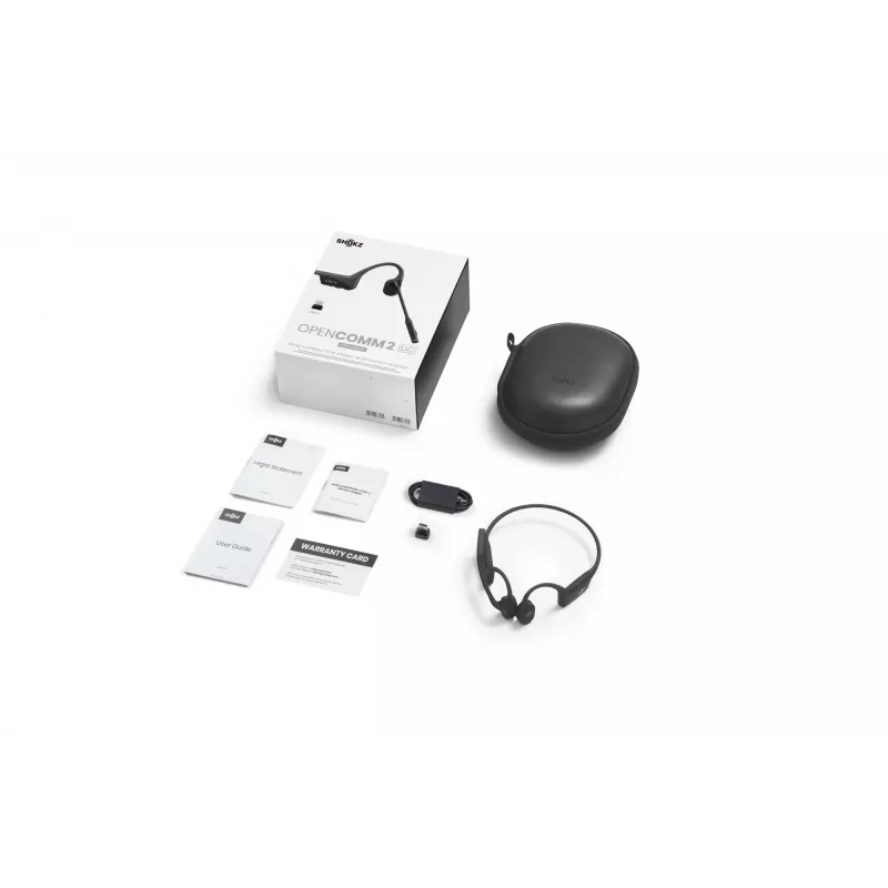 SHOKZ OpenComm2 UC 2025 Upgrade draadloze Bluetooth-hoofdtelefoon met beengeleiding voor videoconferenties, USB-C-laadaansluiting en USB-C-adapter | 16 uur spreektijd, 29 m bereik, 1 uur laadtijd | inclusief ruisonderdrukkende boommicrofoon en dongle, zwart